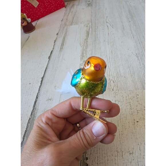 Kathe wohlfahrt glass sparkle bird clip ornament gold blue Xmas feather tree - Picture 3 of 8